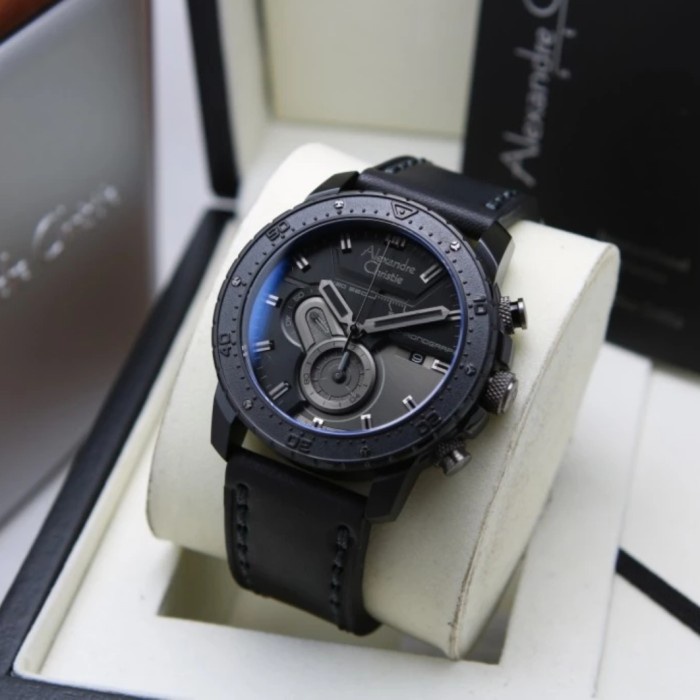 ✅Sale Alexandre Christie Ac 6627 Full Black Ac6627 Pria OriginalLeather Diskon