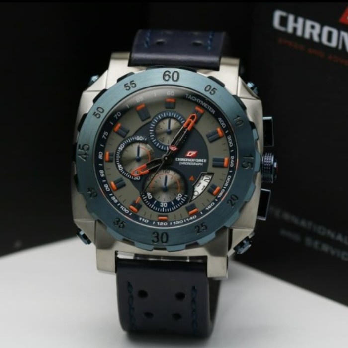✅Sale Jam Tangan Pria Chronoforce 5221 Original Kulit Hitam Putih Sporty Terbaru