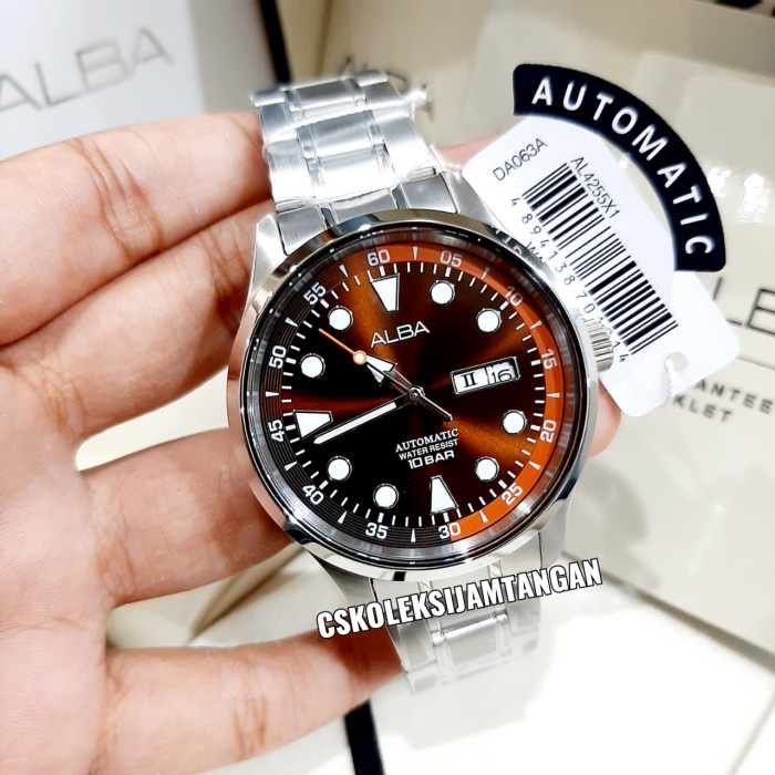✅Ready Jam Tangan Pria Alba Automatic Al4255X1 Al4255 Silver Brown Original Berkualitas