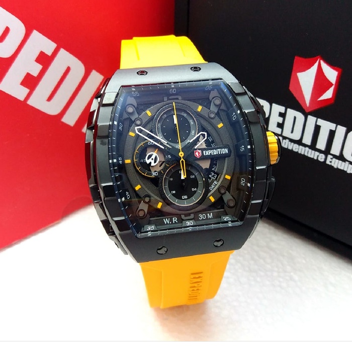 ✅Sale Jam Tangan Pria Expedition Exp 6782 Yellow Black Rubber Original Terbatas