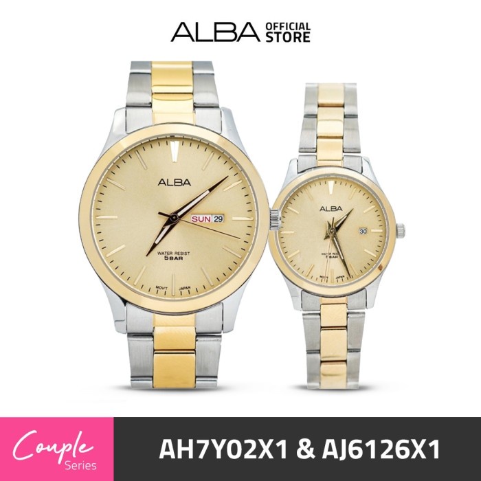 ✅Sale Jam Tangan Couple Alba Ah7Y02  Aj6126 Dual Tone Stainless Steel Diskon