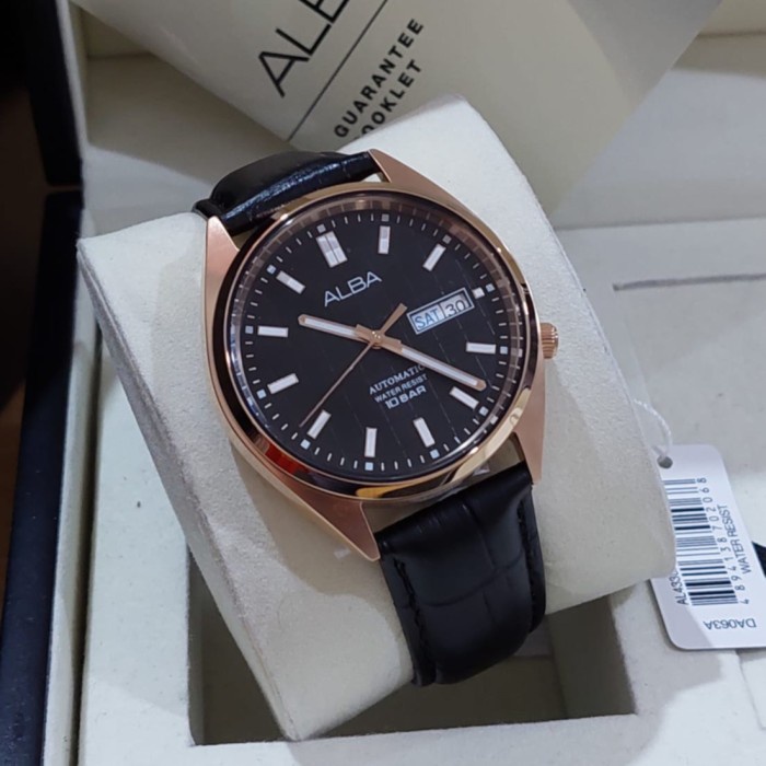 ✅Ori Alba Al4330X1 Al4330 Automatic Rosegold Black Leather Jam Pria Origina Terbatas