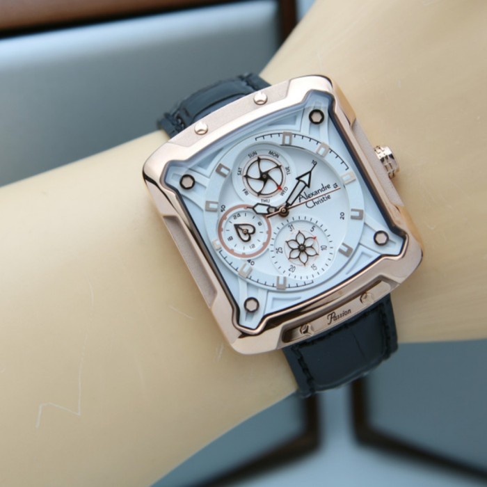 ✅New Alexandre Christie Ac 3030 Rosegold Black Ac3030 Leather Wanita Ori Terbatas