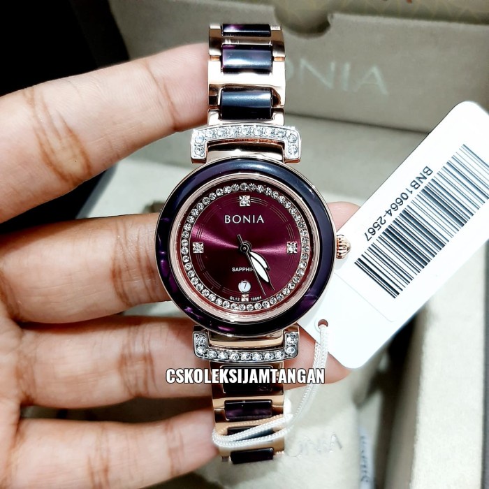 ✅New Jam Tangan Wanita Bonia Sapphire Bnb10664-2567 Rosegold Purple Origina Diskon