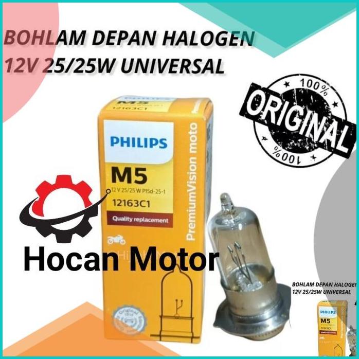 LAMPU DEPAN MOTOR BOHLAM HOLOGEN M5 12V 25W PHILIPS ORI MIO BEAT SPIN