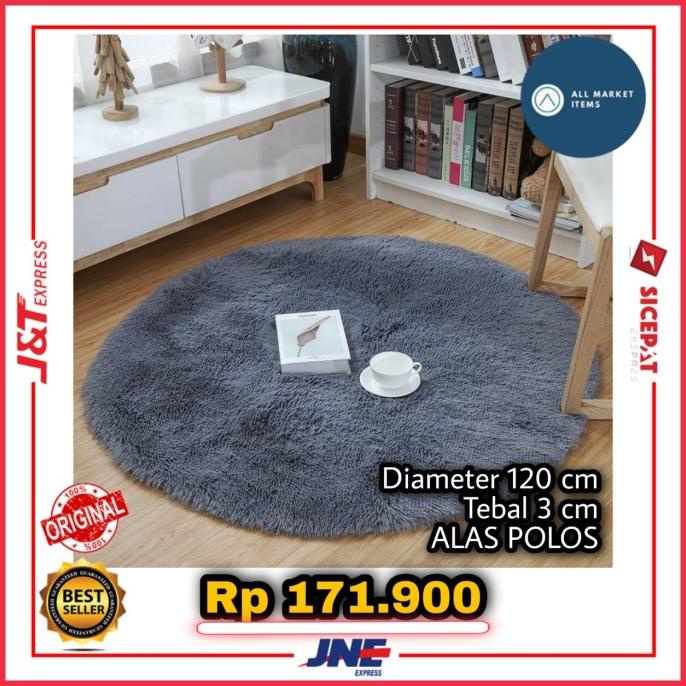 Karpet Bulat Bulu Rasfur Diameter 120 cm tebal 3.5 cm Alas Polos