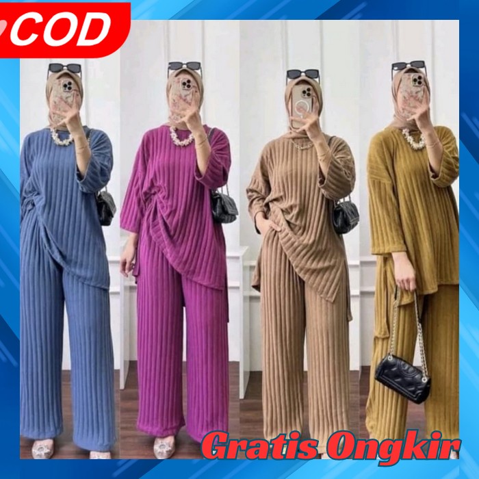 Baju Muslimah 2024 Clana Mewah Oneset Cewek Viral Set Dewasa Set Celana Cewek Import Setelan Waita E