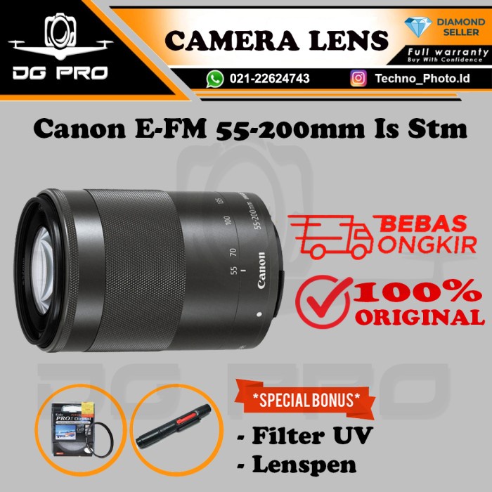 Lensa Tele Canon E-FM 55-200mm Is Stm Mirrorless EOS M M10 M3 M100 M5