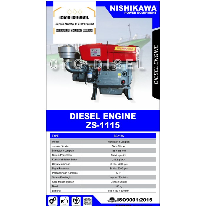 [New Ori] Mesin Penggerak Solar Engine Diesel Nishikawa Zs 1115 / 24 Hp Diskon