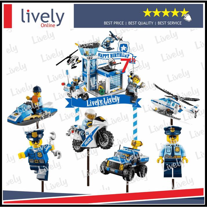 DISKON CUSTOM NAMA CAKE TOPPER KARAKTER LEGO POLISI POLICE HIASAN ULANG TAHUN 