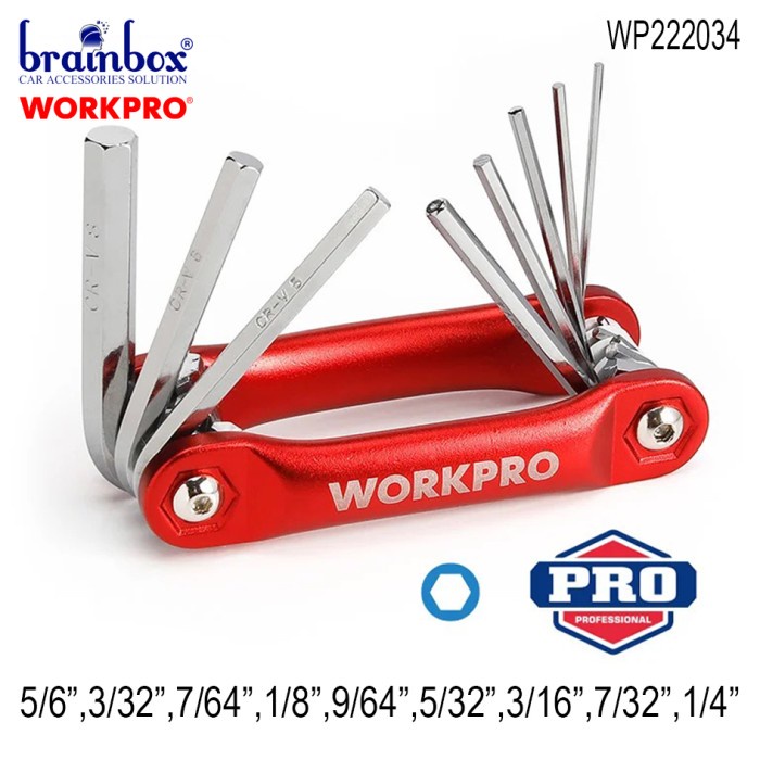 Workpro W022007 9PCS Folding Hex Key Set Kunci L SAE