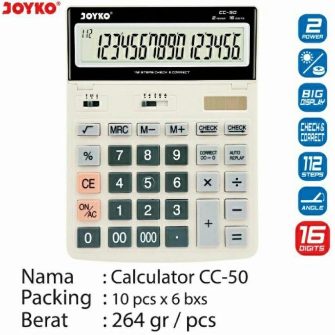 

Joyko CC-50 Calculator 16 digit angka / Kalkulator / 16 Digits jumbo