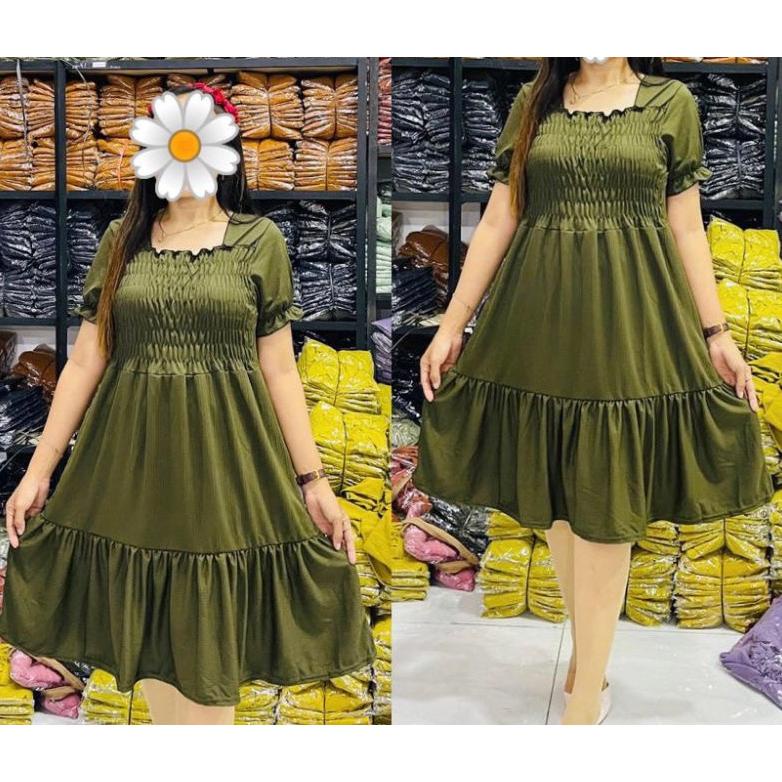 Big Sale - GAMIS DRESS KERUT REMPEL LENGAN PENDEK POLOS ,,