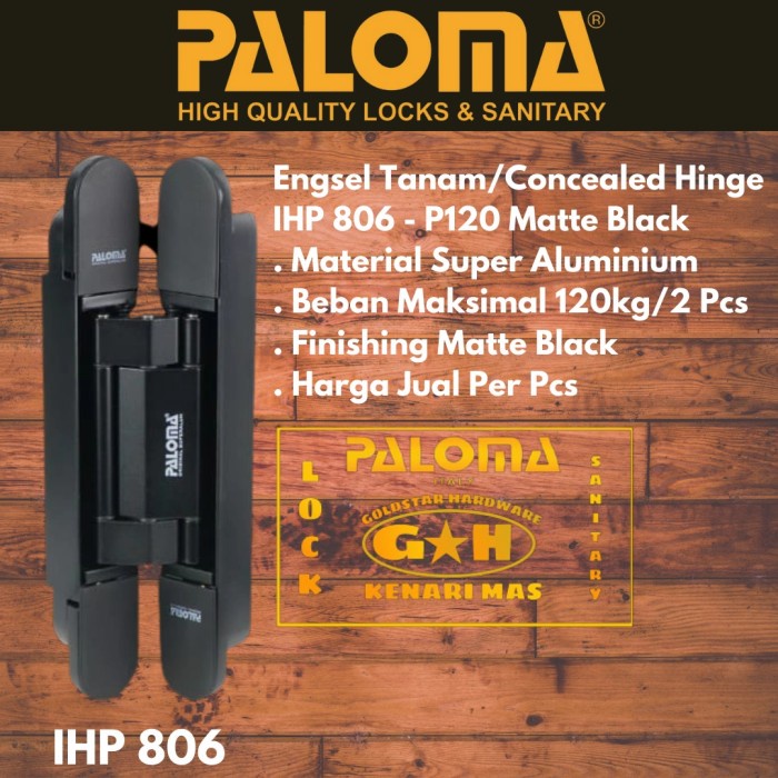 [Ori] Paloma Ihp 806 Engsel Concealed Engsel Tanam Pintu P120 Black Limited