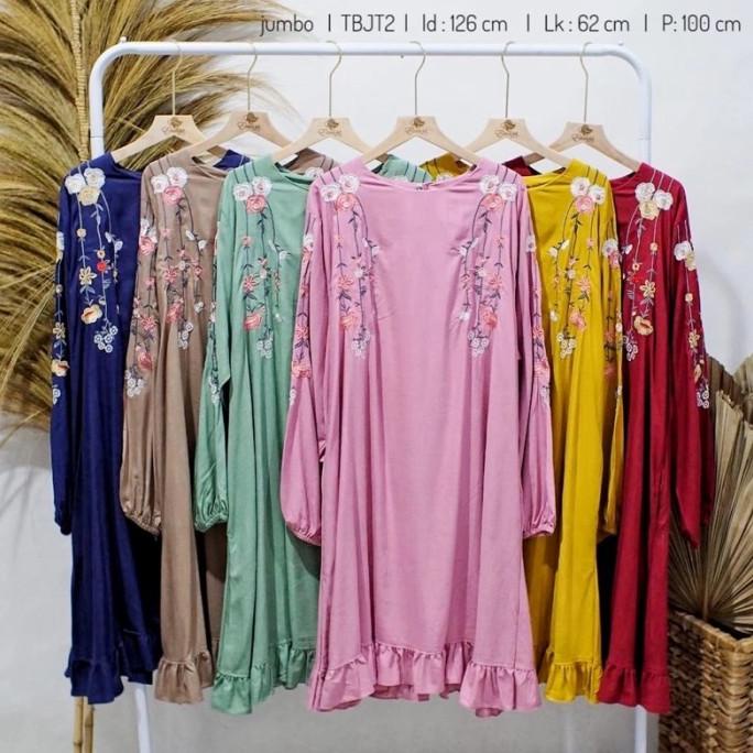 Yc229 Tunik Putih Kemeja Bordir Atasan Wanita Jumbo Baju Muslim Ld130 Pengiriman Cepat