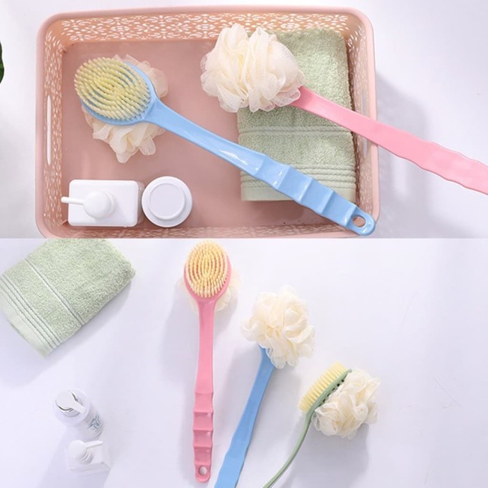 SPON + SIKAT Mandi Gosok PUNGGUNG Gagang Plastik Sikat Punggung Mandi