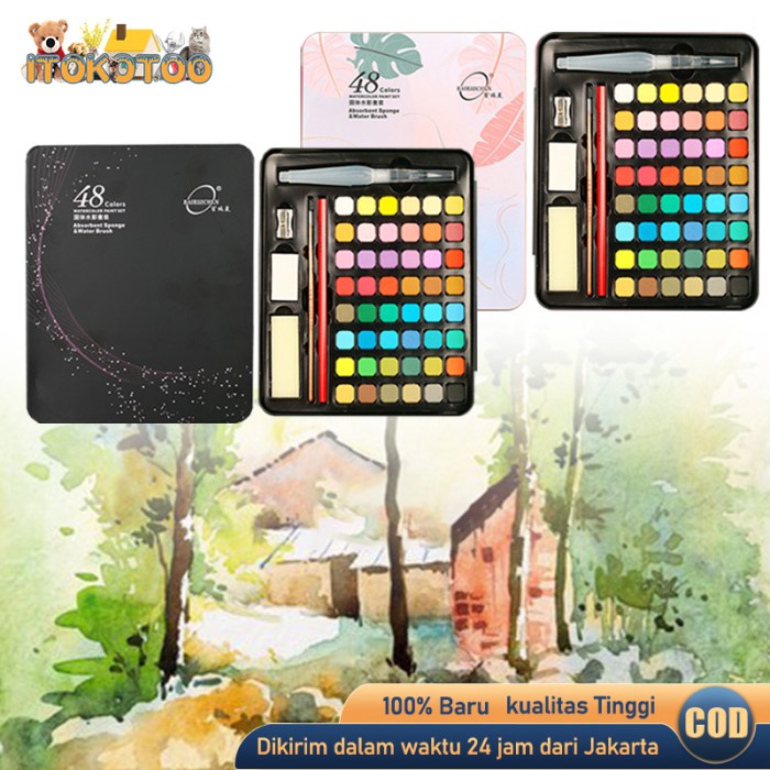 

Terlaris 48 Cat Air Lukis Set Solid Watercolor Paintting Set Promo Terbaru