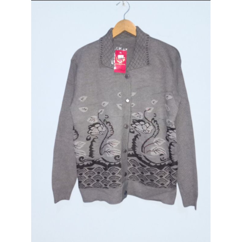 Jaket Rajut - Sweater Ibu Mantel Rajut Kerah Motip