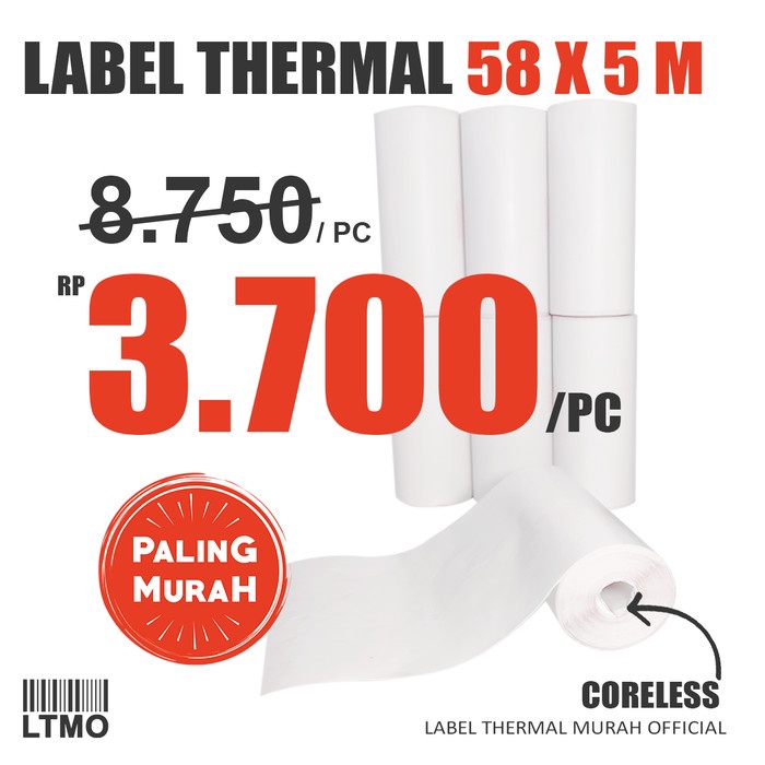 

Promo Label Thermal Stiker 58 X 5 M Label Sticker Continuous 58Mm X 5 M 58X5