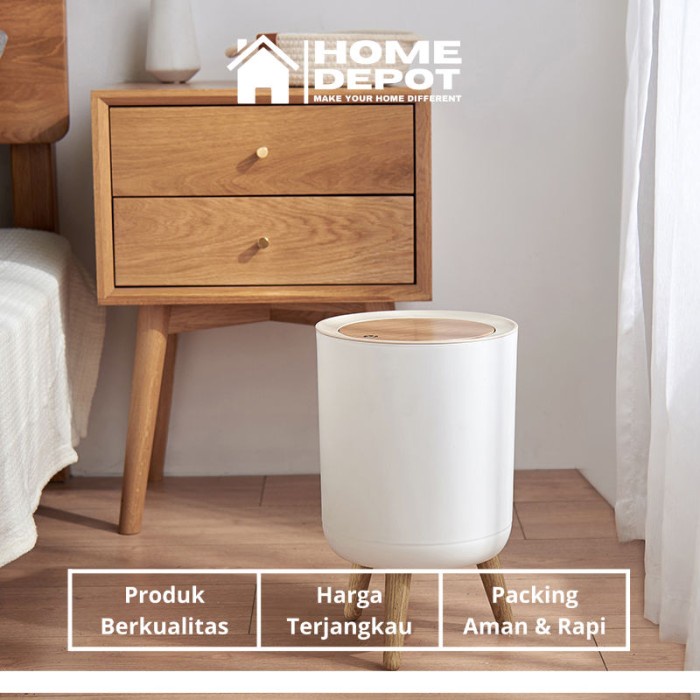 Tempat Sampah Minimalis Aesthetic Kamar Dapur Material ABS & Kayu