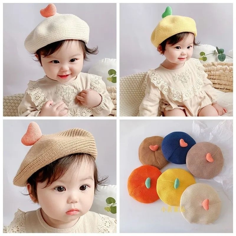 (Pimenova) Topi Bonnet Bayi, Topi Rajut Bayi,Topi Beret Pelukis Gaya Jepang Untuk Anak Perempuan