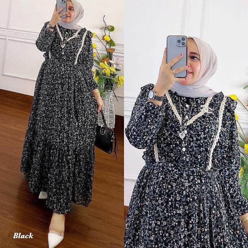 TERLARIS NEW TIARA DRESS / GAMIS CERUTY BABYDOLL TERBARU MOTIF BUNGA APLIKASI RENDA / PAKAIAN FASHIO