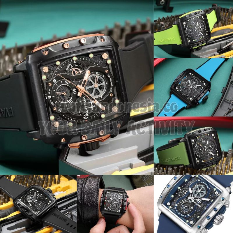 (BISA COD) JAM TANGAN PRIA/COWOK EVANS JAYDEN EJ-9550 ORIGINAL TALI RUBBER CHRONOGRAPH AKTIF TANGGAL