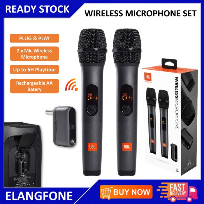 JBL Microphone Wireless 2 Mic Profesional Mic Karaoke With Receiver