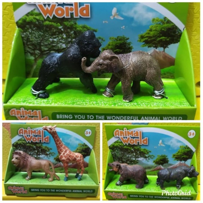 Mainan Binatang Miniatur Gorila Dan Gajah Maket Diorama Kebun Binatang Ready