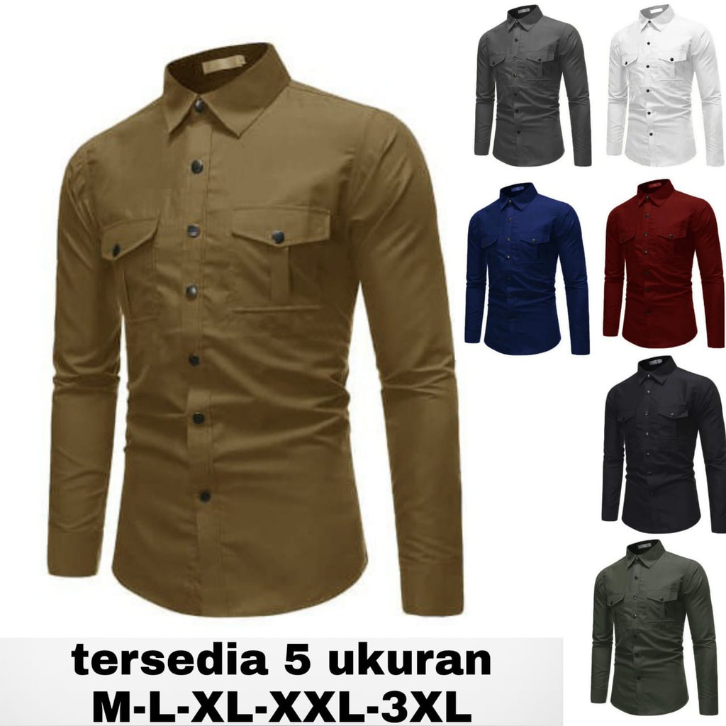 Kemeja Pria Lengan Panjang 2023 Pendek Korean Style Hem Cowo Kemija Casual Koko Kotak Outfit Murah S