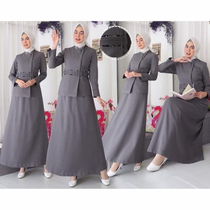 Jas Blazer Batik Wanita Pns Asn Model 7007 Set Rok Warna Abu Muda