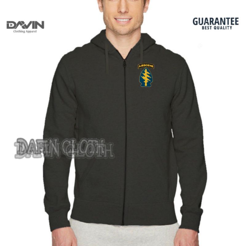 Jaket Hoodie Zipper Pria Airborne Militer American