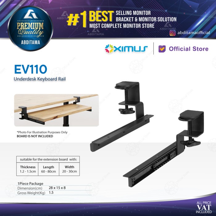 Promo Bracket Jepit Deskmount Underdesk Keyboard Rail Oximus Ev110