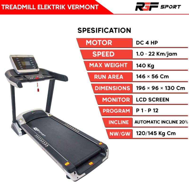 TREADMILL ELEKTRIK RGF SPORT VERMONT / Treadmill Elektrik Commercial / Treadmill 150kg / Treadmill M
