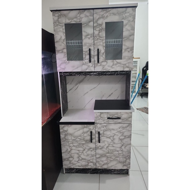 Promo Lemari Sayur Dapur 4 Pintu Rak Piring Minimalis Custom Hitam Putih