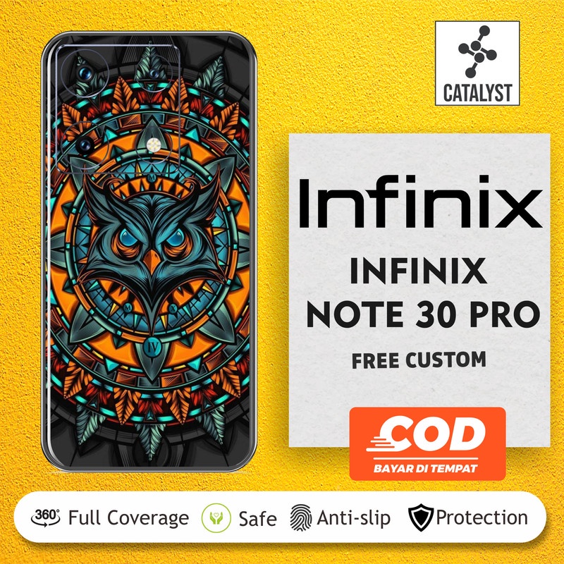 (Buy 1 Get 2) Garskin Skin Infinix Note 30 Pro Kode - Owl Mighty Orange Bisa Custom - Sticker Case