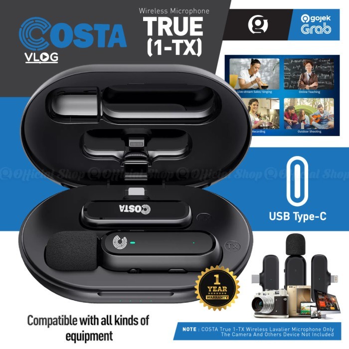 COSTA True Wireless Mic Clip On Jepit Type C Monitoring for Android HP