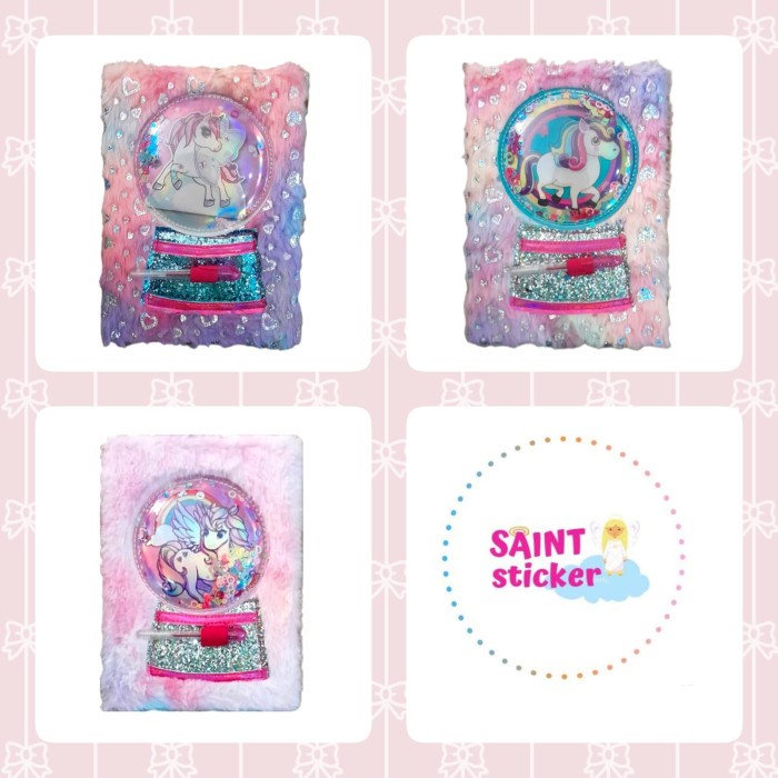 

Buku Agenda Diary Catatan Note Book Motif Bulu Karakter Unicorn Bolpen -45pr