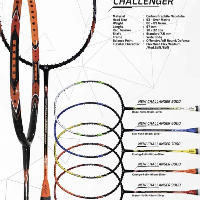 Raket Badminton Hiqua Hq New Challenger 5000/6000/7000/8000/9000 Ori Terpopuler