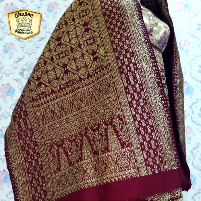 Sahi Kain Songket Palembang Sutera Tenun Asli Lepus Maroon 4