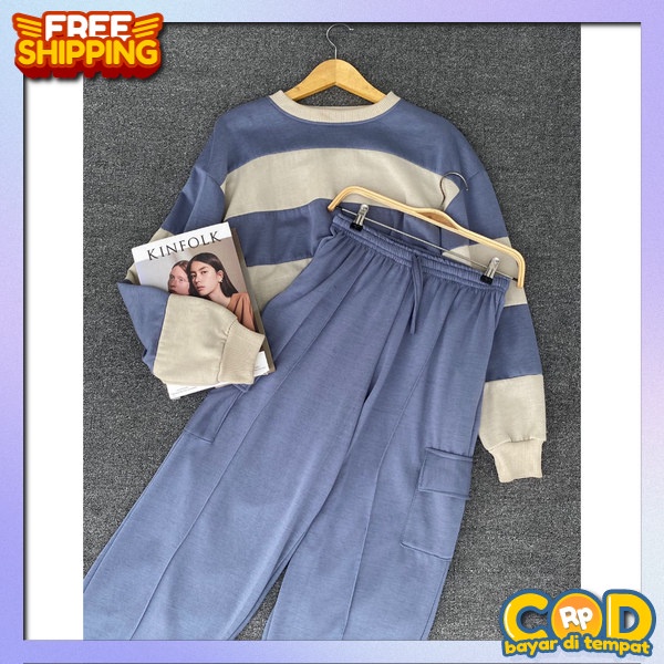 Oneset Fashionable Elegant Santai Ootd Keluar Rumah Setelan Baju Dan Celana Sertelam Kekinian Bsju O