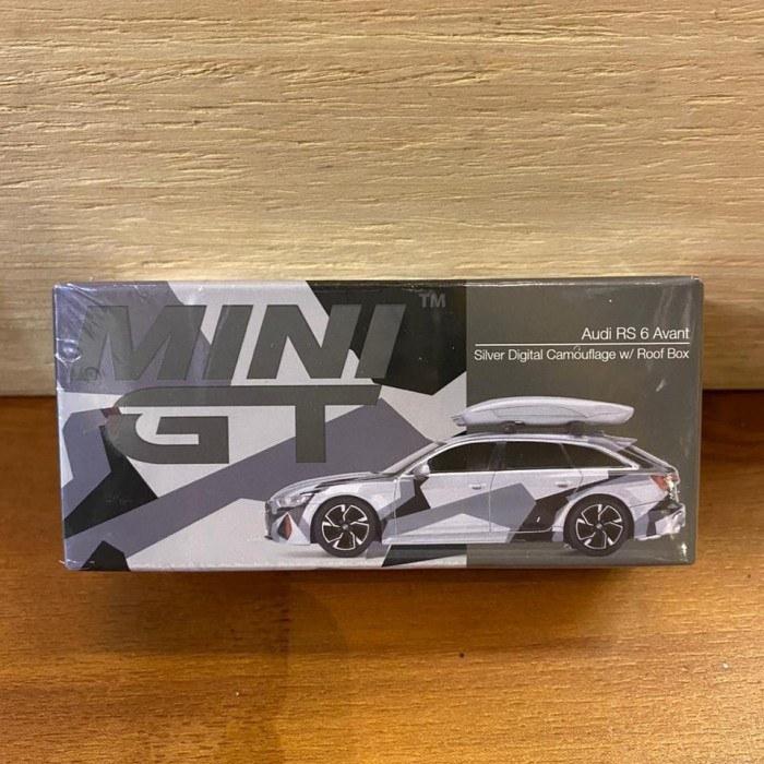 FLASH SALE MINIGT 256 AUDI RS 6 AVANT SILVER DIGITAL CAMOUFLAGE WLROOF BOX TERLARIS
