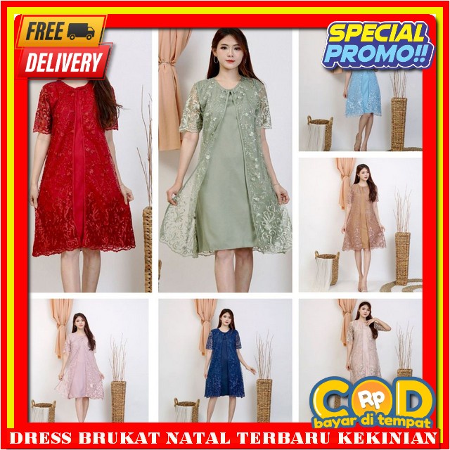Dress Natal Wanita Terbaru Korea Gaun Natalan Deres Beruklat Kndangan Import Midi Dress Korea Motif 