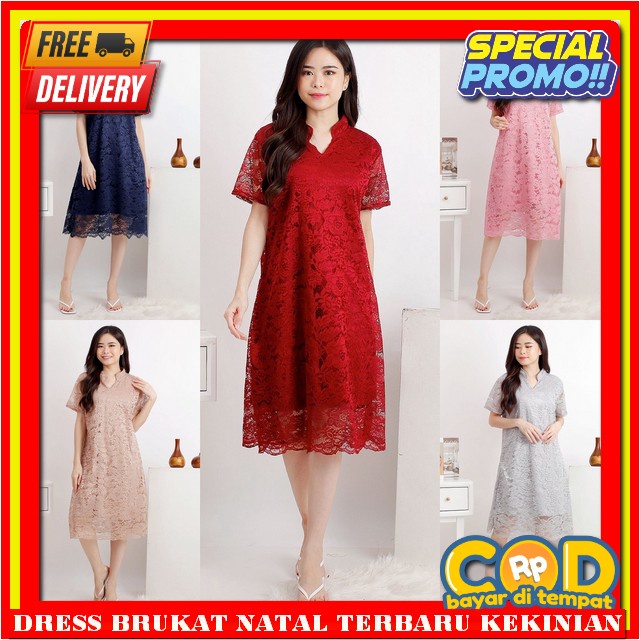 Dress Natal Wanita Terbaru Korea Gaun Natalan Deres Beruklat Kndangan Import Midi Dress Korea Motif 