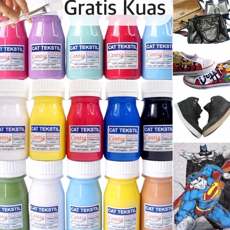 

Flash Sale Cat Kain, Cat Sepatu, Cat Kulit, Cat Kanvas , Cat Tekstil Cantiq (40ml) Cat Jeans, Cat Kaos, Cat Tas, Cat Suede, i, Sutra, Baju, Textile paint, Fabric colour, Repaint Waterbased, Permanen, Waterproof, Awet, Anti luntur Cat lukis by Ganzel ~