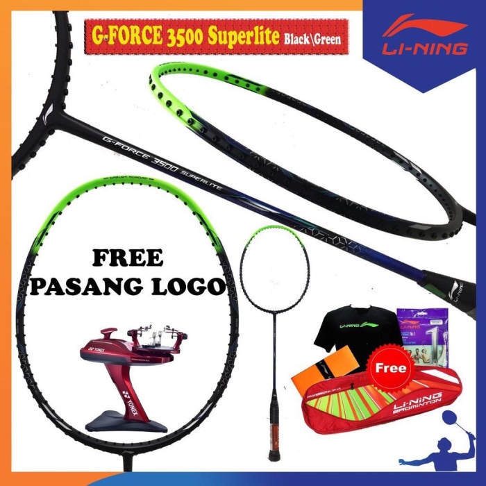 Raket Badminton Lining Superlite G-Force 3500 Komplit Tas+Pasang Logo Terpopuler
