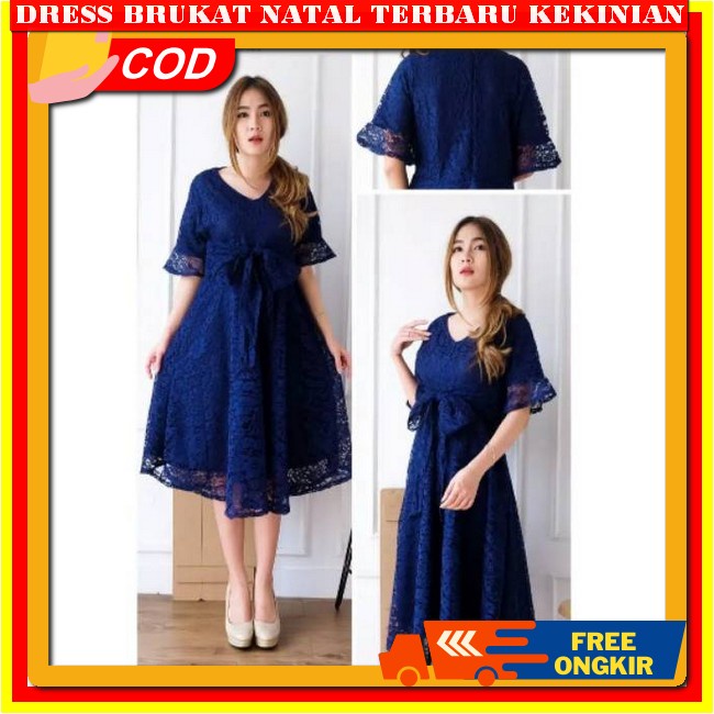 Dress Natal Korean Style Terbaru Baju Borkat Wanita Kekinian Broklat Simple Wnita Kndangan 2024 Dres