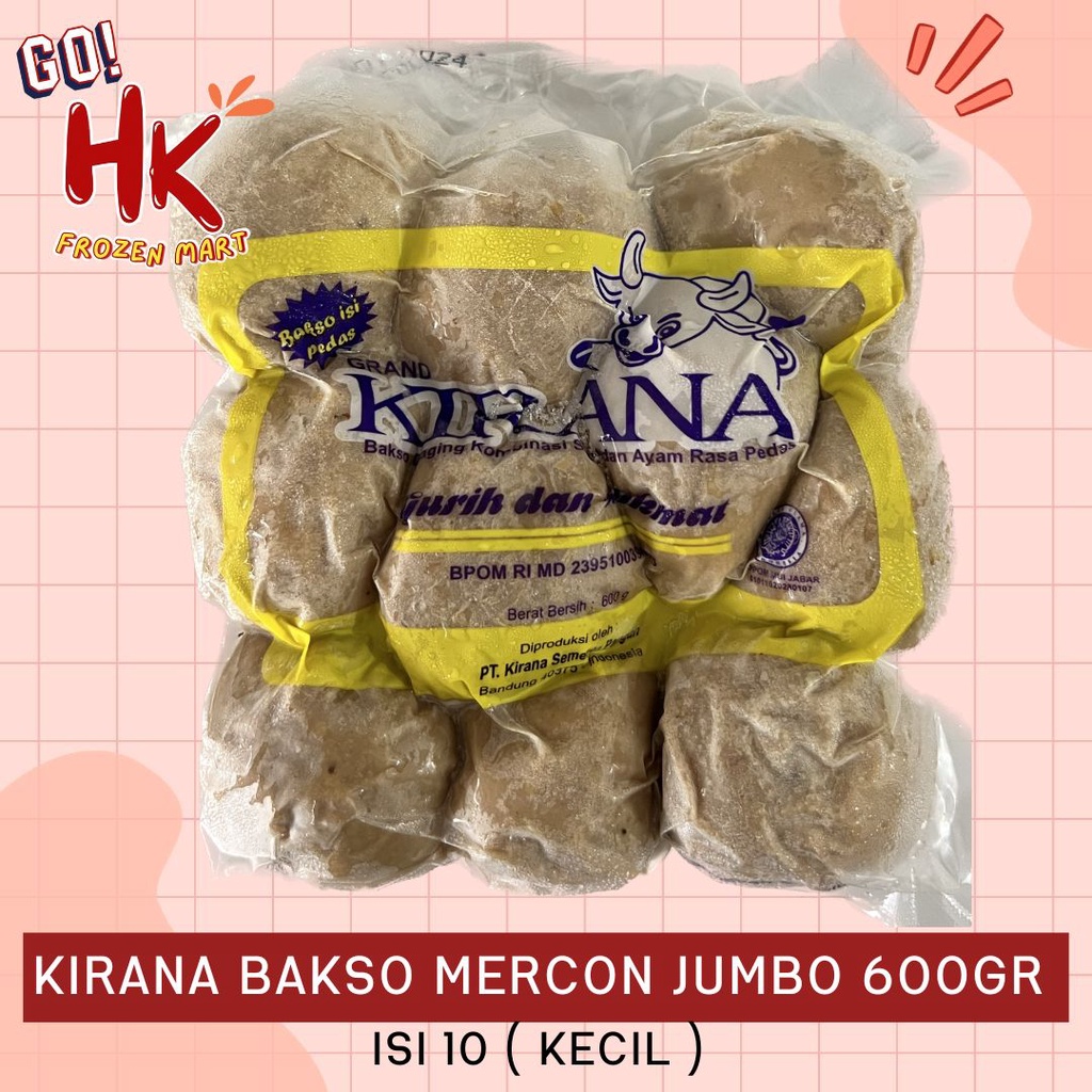 

Kirana Bakso Mercon Jumbo 600gr isi 5pcs 10 butir | baso jumbo sapi ayam pedas super HK Frozen Mart