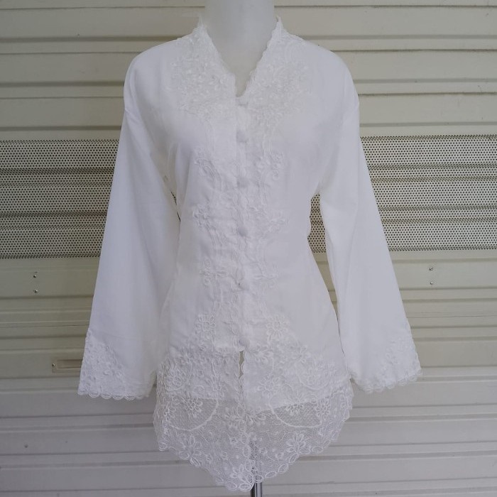 KEBAYA ENCIM MODERN LENGAN PANJANG POLOS WARNA PUTIH TULANG/ BW