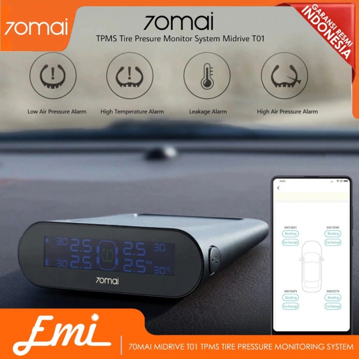 Cod 70Mai Midrive T02 Monitoring Tekanan Ban Mobil Wireless Real Time Tpms Kode Ema358